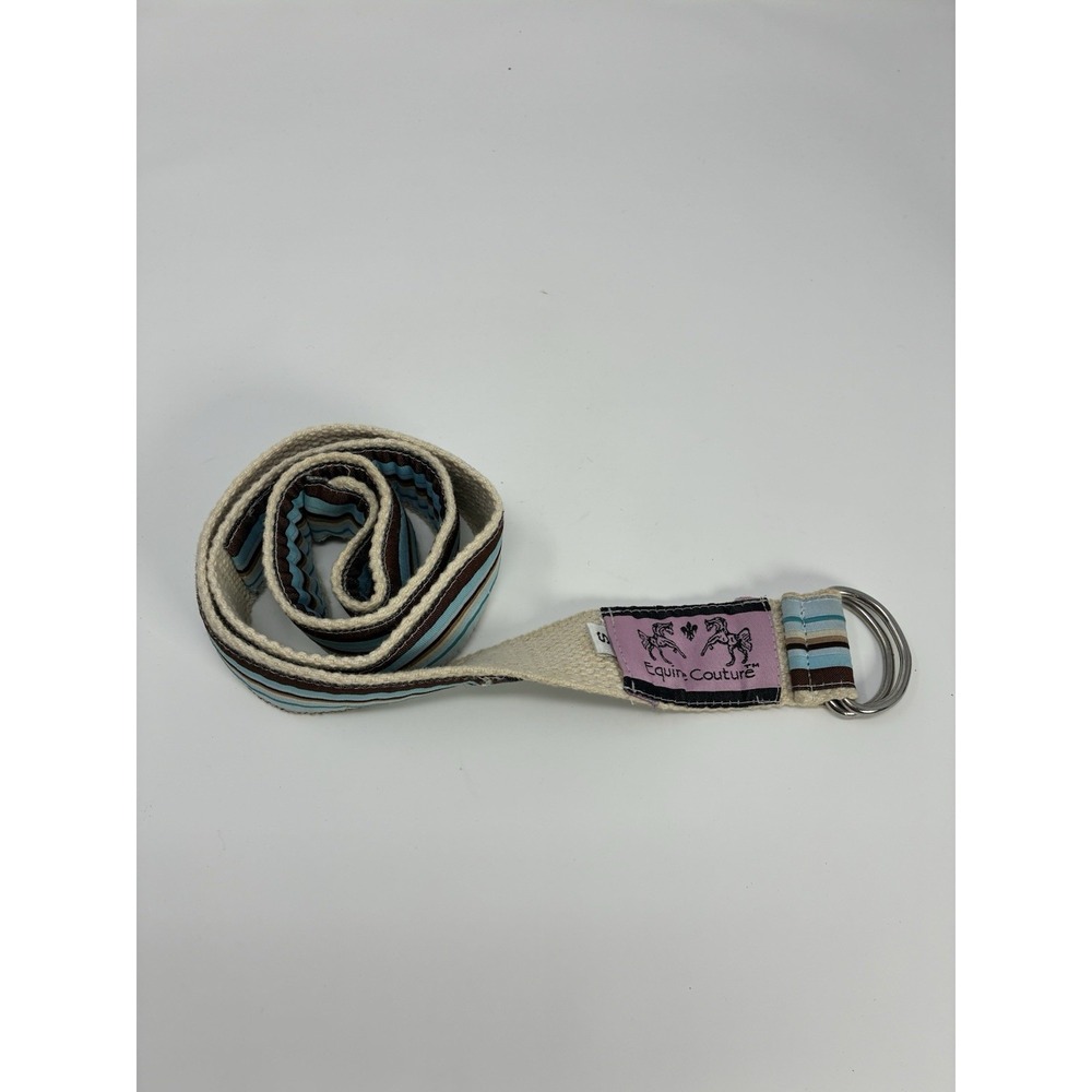 Equine Couture D-Ring Belt Small Blue Brown Striped‎ Canvas Webbing Equestrian